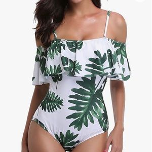 Tropical leaf one piece bathing suit